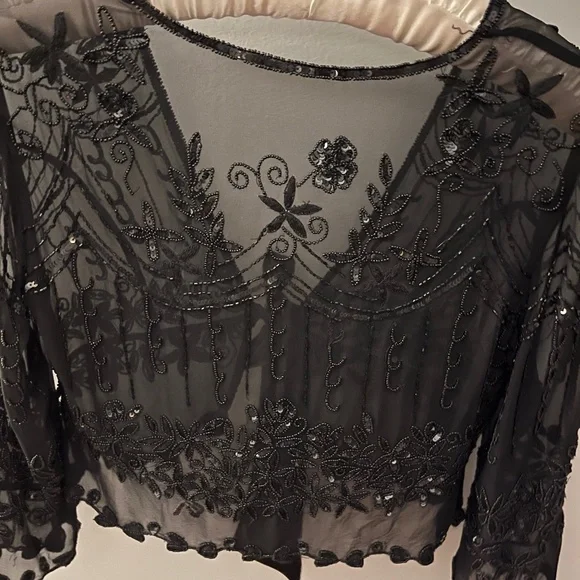 Papell Boutique | Dresses | Evening Sheer Beaded Silk Jacketcoverup |  Poshmark